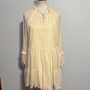 Lena Pale Yellow Long Sleeve Tiered Mini Dress